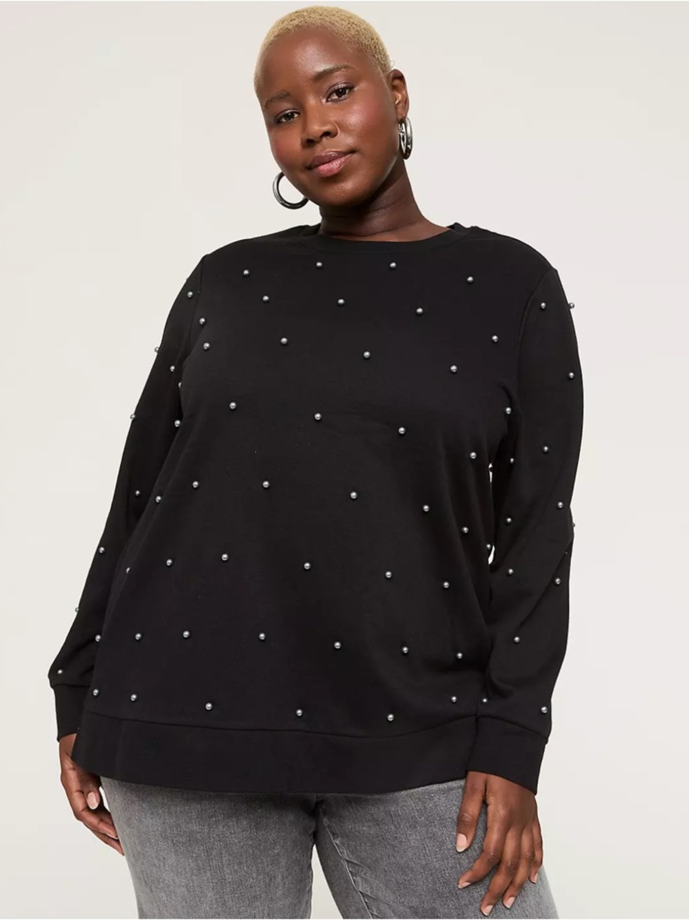 Lane Bryant Black Pearl Embellished Sweatshirt Women's Long Sleeve Pullover